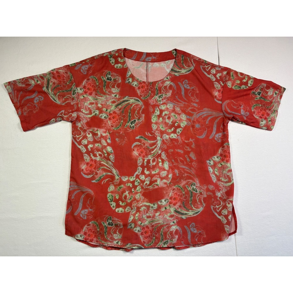 Component Womens 2XL Red Abstract Floral Short Sleeve Relaxed Blouse Tunic Top